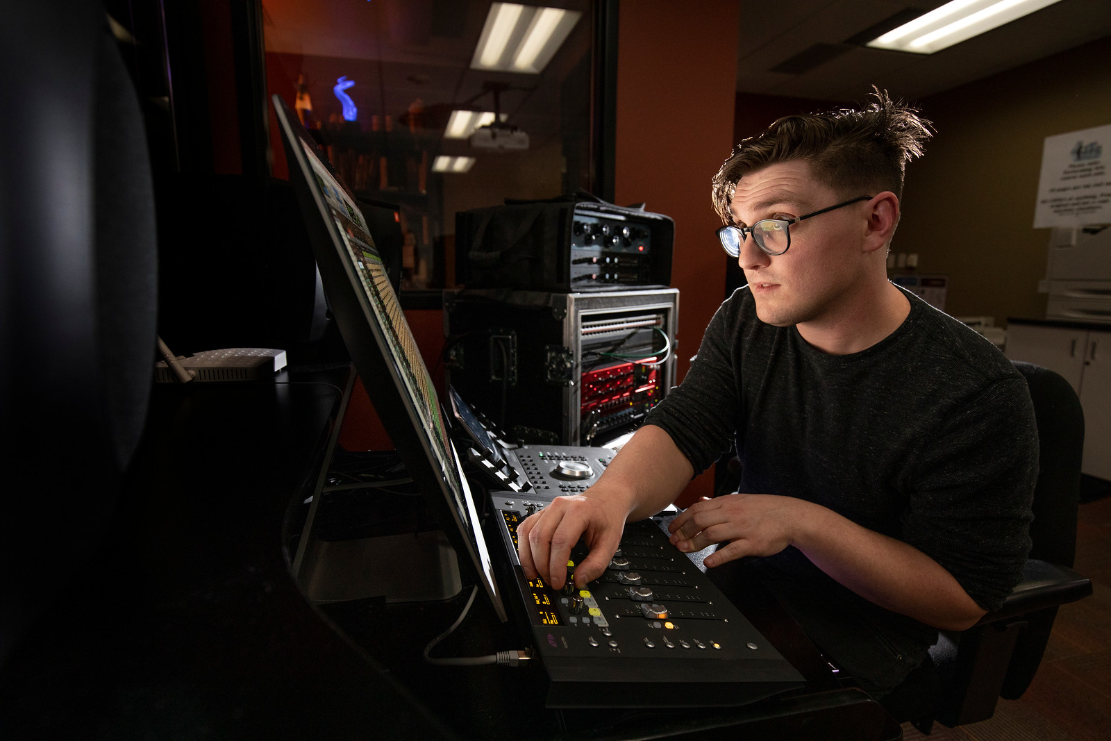 Sound Production/Recording students in the Department of Performing Arts Technology Lab. January 9, 2019.